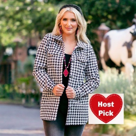 Classic Houndstooth Blazer Black & White Front Pockets Buttons Collared - Picture 1 of 4